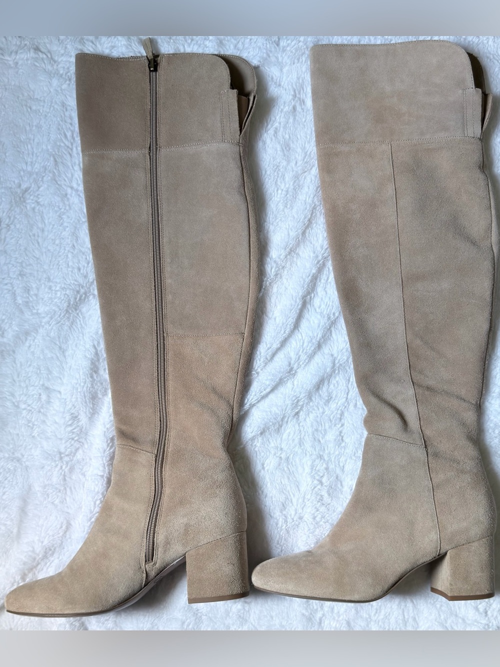 🍂🤎 Franco Sarto Taupe Suede Over the Knee Boots Block Heel Size 8